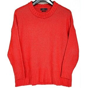 Zara Women Oversized Vibrant Red Crewneck Sweater